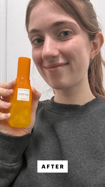 Blackman after applying the Glow Recipe Cloudberry Bright Essence Toner