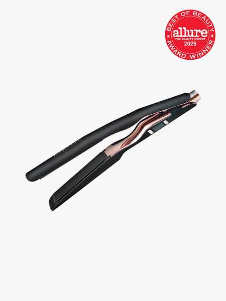 FHI Innovator The Curve Pro Styling Iron 1” in black and rose gold color way on light gray background with red Allure Best of Beauty seal in the top right corner